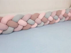 Tour De Lit Tressé 4 Grains Jersey De Coton Vieux Rose Rose, Rose Poudré Et Gris