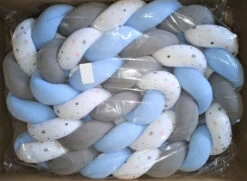 Tour De Lit Tressé 3 Grains Motif étoiles Bleu Et Graphite 3M60