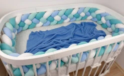 Tour De Lit Tressé 4 Grains Jersey De Coton Blanc Mint Babyblue Turquoise