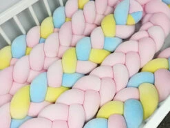 Tour De Lit Tressé 3 Grains Velours Uni Rose Poudré -GribouilleTa Chambre Soldes Magasin file 2790