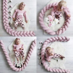 Tour De Lit Tressé 3 Grains Velours Uni Rose Poudré -GribouilleTa Chambre Soldes Magasin file 2791