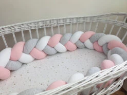 Tour De Lit Tressé 3 Grains Rose Poudré Blanc Et Gris -GribouilleTa Chambre Soldes Magasin file 2842