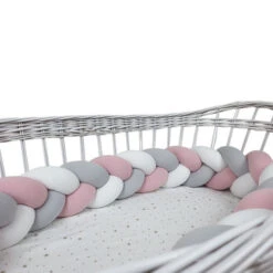 Tour De Lit Tressé 3 Grains Rose Poudré Blanc Et Gris -GribouilleTa Chambre Soldes Magasin file 2843