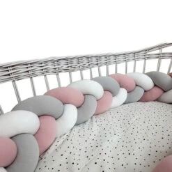 Tour De Lit Tressé 3 Grains Rose Poudré Blanc Et Gris -GribouilleTa Chambre Soldes Magasin file 2844