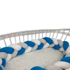 Tour De Lit Tressé 3 Grains Bleu Roi Blanc Souris