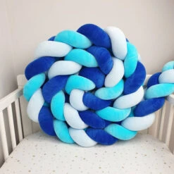 Tour De Lit Tressé 3 Grains Velours Bleu Roi Turquoise Blanc