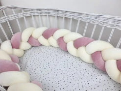 Tour De Lit Tressé 3 Grains Velours Vieux Rose Et Crème