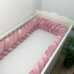 Tour De Lit Tressé Epis De Blé Velours Vieux Rose -GribouilleTa Chambre Soldes Magasin file 3287