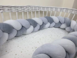 Tour De Lit Tressé 3 Grains Velours Graphite Gris Orage Et Gris Perle