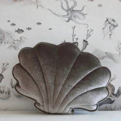 Coussin Décoratif En Velours Coquillage Gris Graphite Scintillant