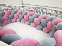 Tour De Lit Tressé 4 Grains Velours Rose Vintage Et Graphite