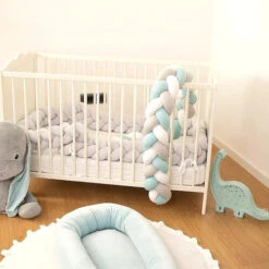 Tour De Lit Tressé 3 Grains Mint Blanc Et Gris