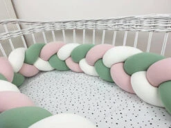 Tour De Lit Tressé 3 Grains Jersey Coton Rose Poudré Ombré Vert Et Blanc