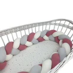 Tour De Lit Tressé 3 Grains Rose Vintage Gris Blanc