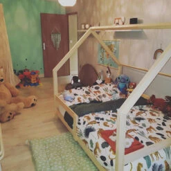 Lit Maison Avec Barrières En Pin Naturel Express -GribouilleTa Chambre Soldes Magasin file 529