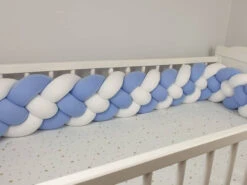 Tour De Lit Tressé 4 Grains Jersey De Coton Blanc Et Bleu