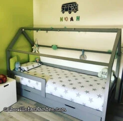 Lit Maison Avec Tiroir Blanc, Gris, Rose, Mint Ou Noir Avec Ou Sans Barrières -GribouilleTa Chambre Soldes Magasin file 598