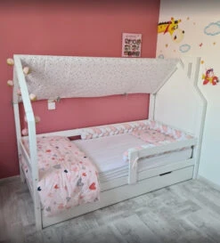 Lit Maison Avec Tiroir Blanc, Gris, Rose, Mint Ou Noir Avec Ou Sans Barrières -GribouilleTa Chambre Soldes Magasin file 601