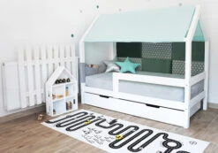 Lit Maison Avec Tiroir Blanc, Gris, Rose, Mint Ou Noir Avec Ou Sans Barrières -GribouilleTa Chambre Soldes Magasin file 603