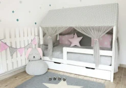 Lit Maison Avec Tiroir Blanc, Gris, Rose, Mint Ou Noir Avec Ou Sans Barrières -GribouilleTa Chambre Soldes Magasin file 607