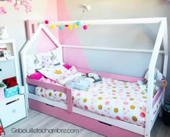 Lit Maison Avec Tiroir Blanc, Gris, Rose, Mint Ou Noir Avec Ou Sans Barrières -GribouilleTa Chambre Soldes Magasin file 608