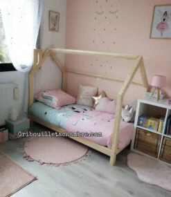 Lit Maison Avec Cheminée En Pin Naturel Avec Ou Sans Barrières -GribouilleTa Chambre Soldes Magasin file 676