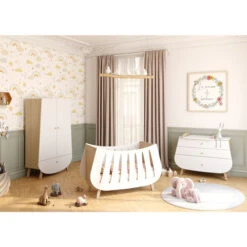 Lit Bébé Trapèze - Blanc Et Bois De Chêne -GribouilleTa Chambre Soldes Magasin file 803