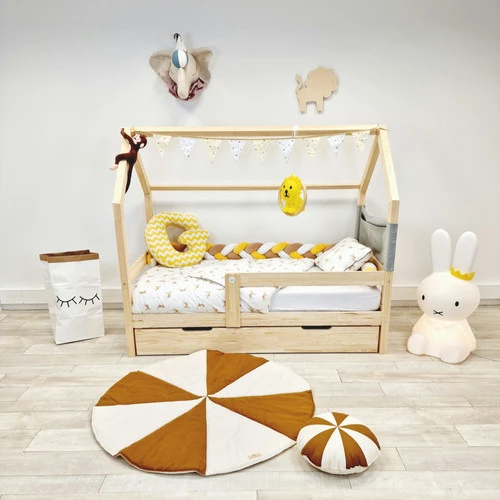 Lit Maison Avec Tiroir Bois Naturel Avec Ou Sans Barrières 4 Lit Maison Avec Tiroir Bois Naturel Avec Ou Sans Barrières – Image 2