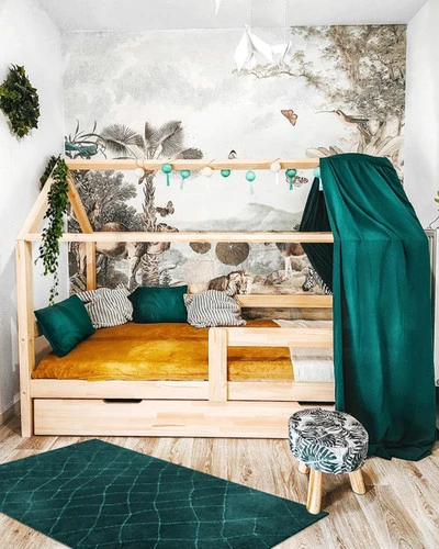 Lit Maison Avec Tiroir Bois Naturel Avec Ou Sans Barrières 5 Lit Maison Avec Tiroir Bois Naturel Avec Ou Sans Barrières – Image 3