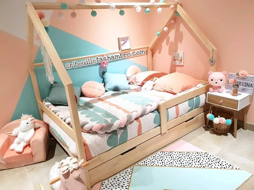 Lit Maison Avec Tiroir Bois Naturel Avec Ou Sans Barrières 9 Lit Maison Avec Tiroir Bois Naturel Avec Ou Sans Barrières – Image 7