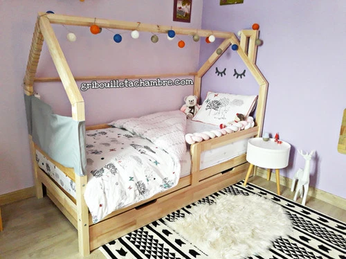 Lit Maison Avec Tiroir Bois Naturel Avec Ou Sans Barrières 12 Lit Maison Avec Tiroir Bois Naturel Avec Ou Sans Barrières – Image 10