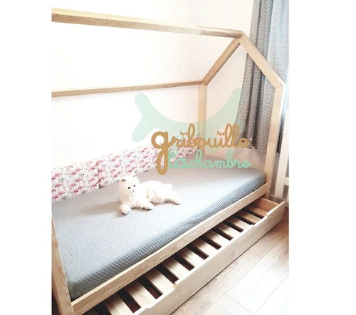 Lit Maison Avec Tiroir Bois Naturel Avec Ou Sans Barrières 13 Lit Maison Avec Tiroir Bois Naturel Avec Ou Sans Barrières – Image 11