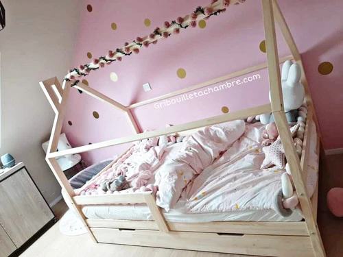 Lit Maison Avec Tiroir Bois Naturel Avec Ou Sans Barrières 15 Lit Maison Avec Tiroir Bois Naturel Avec Ou Sans Barrières – Image 13