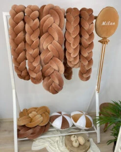 Double Tour De Lit Tressé Velours Camel